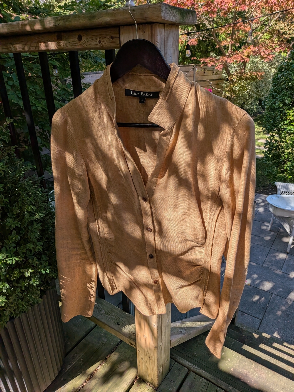 Lida Baday Women's Tan Button-Down Linen Shirt